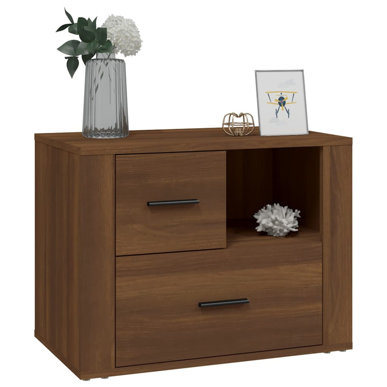 Nachtkastje 60x36x45 cm bewerkt hout bruin eikenkleur MeubelReus