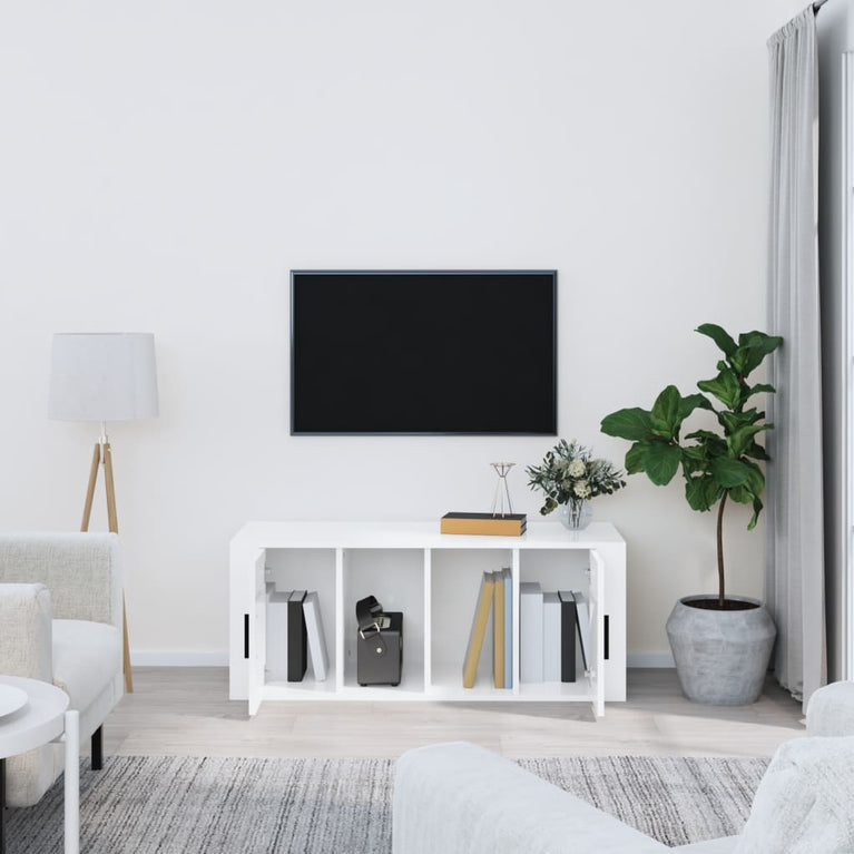 Tv-meubel 100x35x40 cm bewerkt hout hoogglans wit MeubelReus