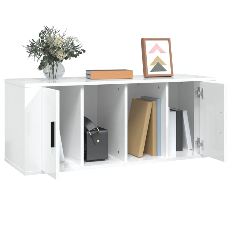Tv-meubel 100x35x40 cm bewerkt hout hoogglans wit MeubelReus