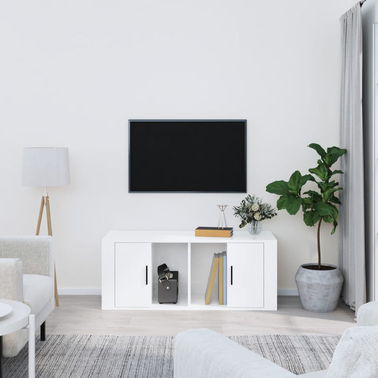 Tv-meubel 100x35x40 cm bewerkt hout hoogglans wit MeubelReus