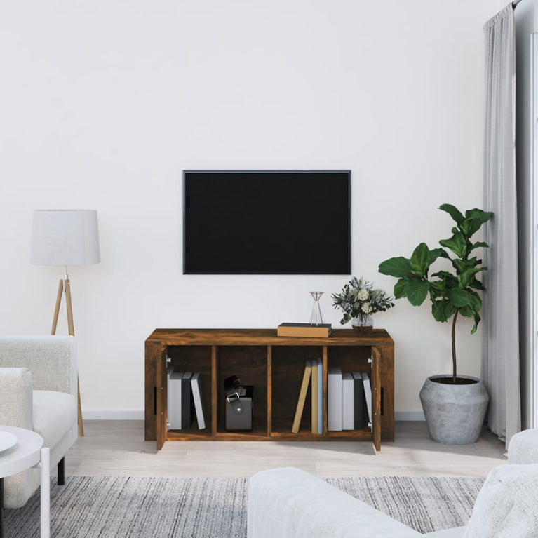 Tv-meubel 100x35x40 cm bewerkt hout gerookt eikenkleurig MeubelReus