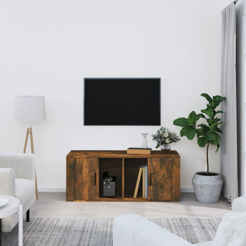 Tv-meubel 100x35x40 cm bewerkt hout gerookt eikenkleurig MeubelReus