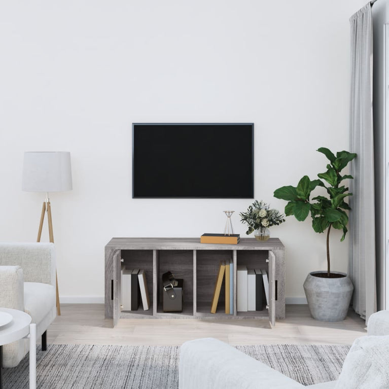 Tv-meubel 100x35x40 cm bewerkt hout grijs sonoma eikenkleurig MeubelReus