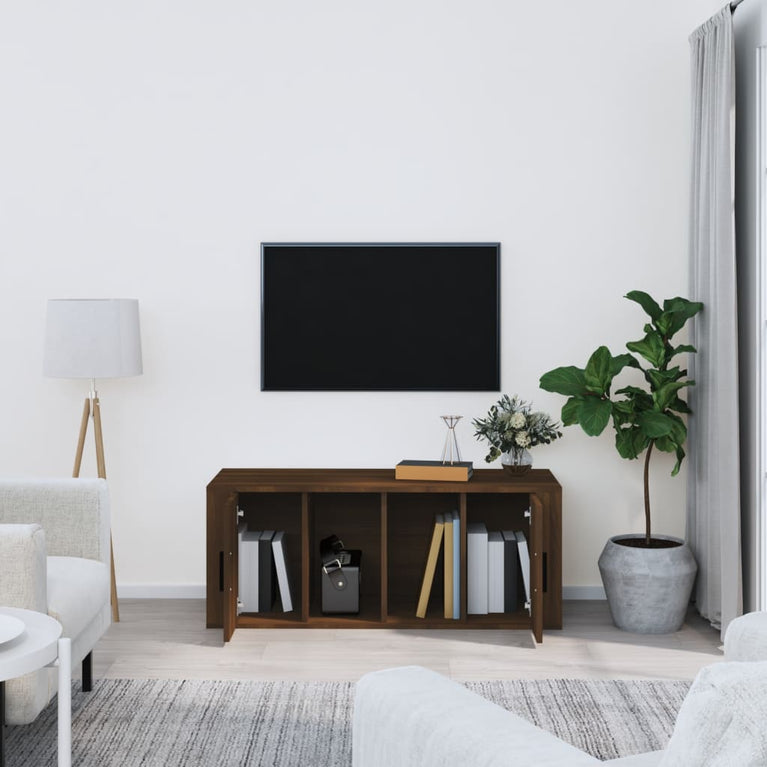 Tv-meubel 100x35x40 cm bewerkt hout bruin eikenkleur MeubelReus