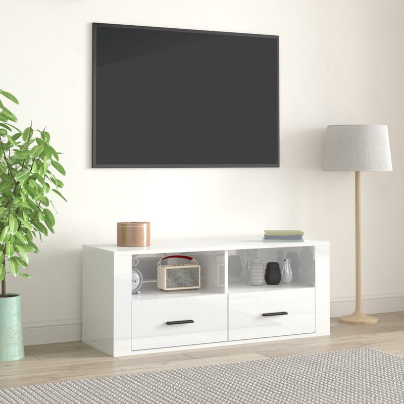 Tv-meubel 100x35x40 cm bewerkt hout hoogglans wit MeubelReus