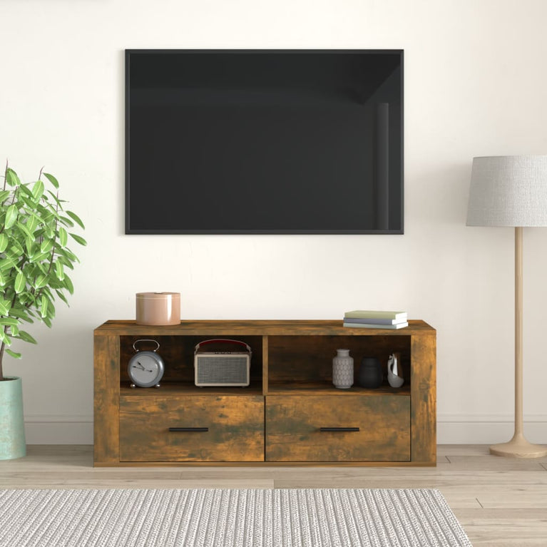 Tv-meubel 100x35x40 cm bewerkt hout gerookt eikenkleurig MeubelReus