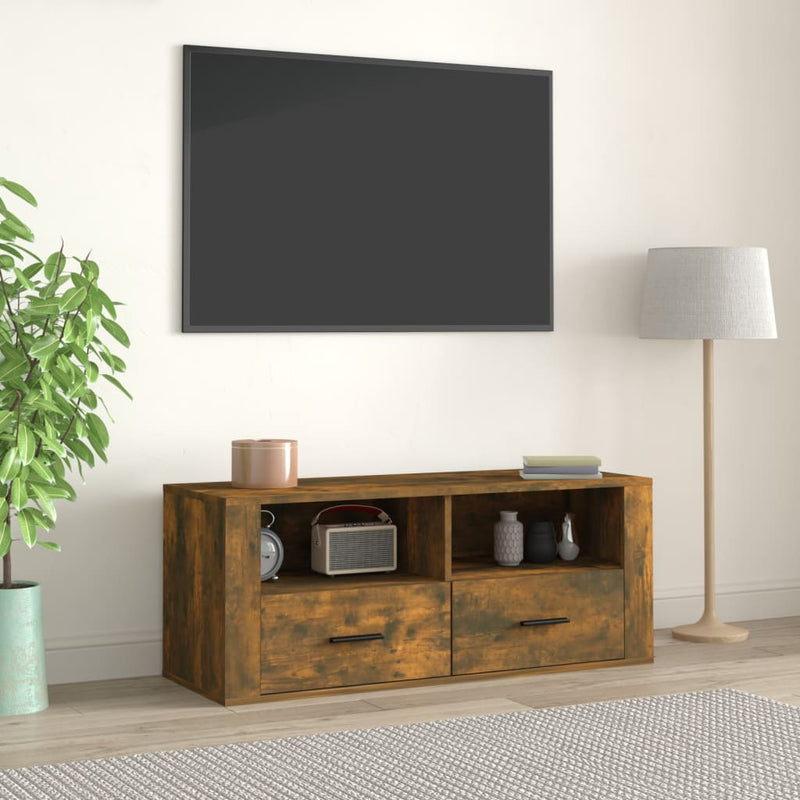 Tv-meubel 100x35x40 cm bewerkt hout gerookt eikenkleurig MeubelReus