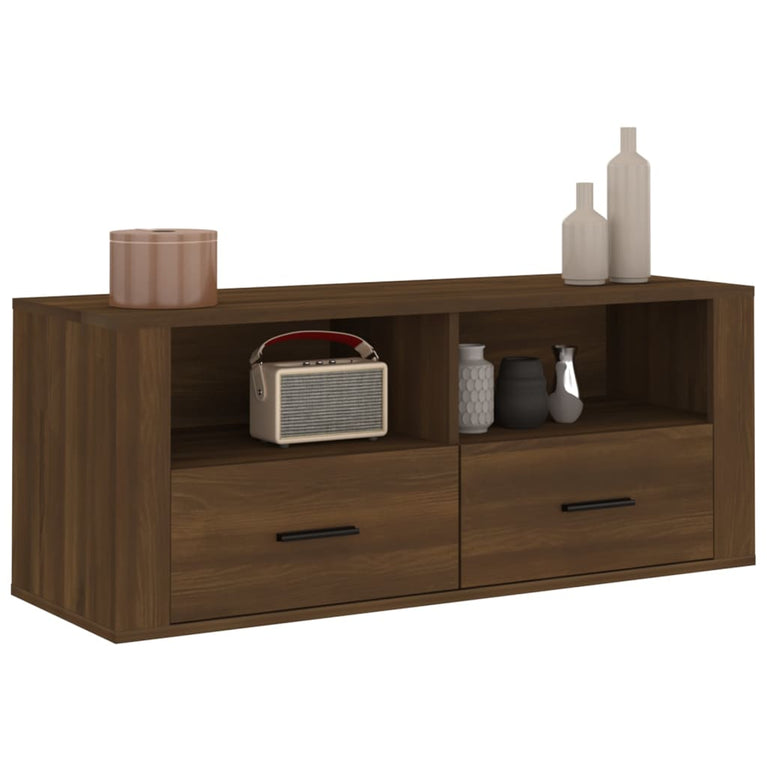 Tv-meubel 100x35x40 cm bewerkt hout bruin eikenkleur MeubelReus