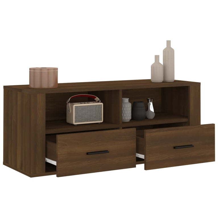Tv-meubel 100x35x40 cm bewerkt hout bruin eikenkleur MeubelReus
