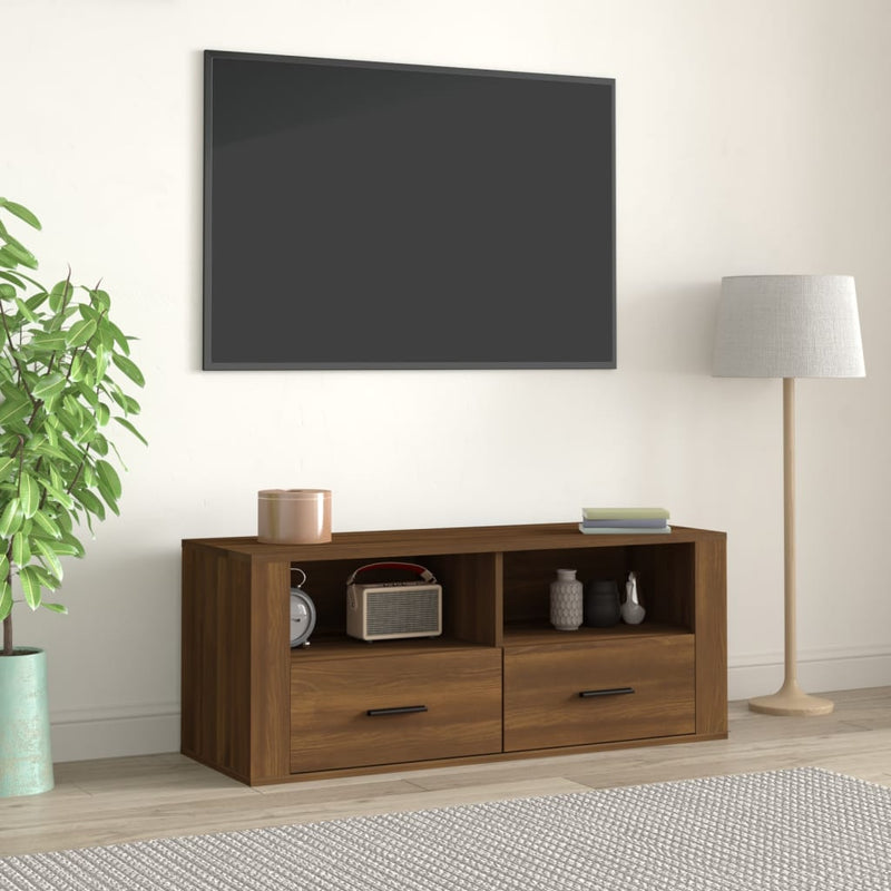 Tv-meubel 100x35x40 cm bewerkt hout bruin eikenkleur MeubelReus