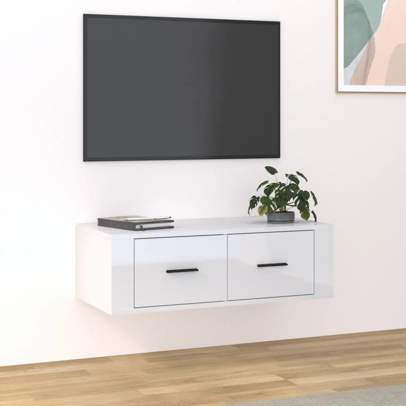 Tv-hangmeubel 80x36x25 cm bewerkt hout hoogglans wit MeubelReus