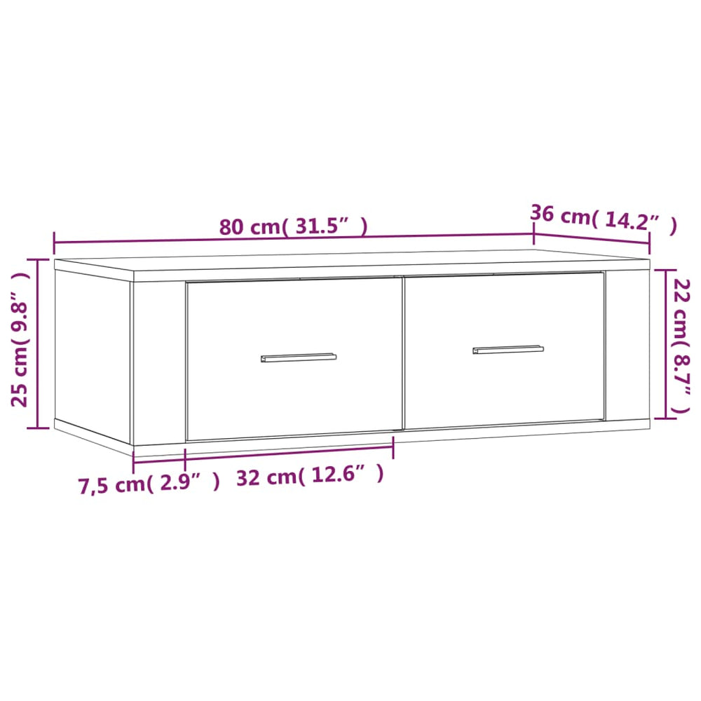 Tv-hangmeubel 80x36x25 cm bewerkt hout grijs sonoma eikenkleur MeubelReus