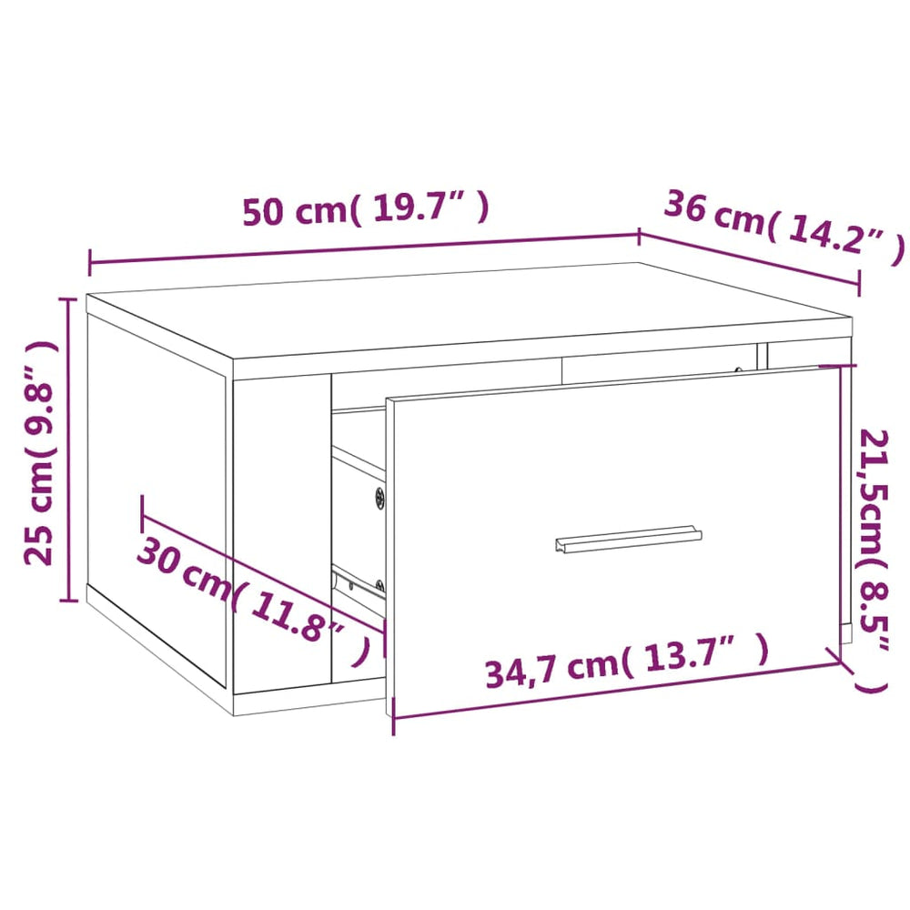Nachtkastjes 2 st wandgemonteerd 50x36x25 cm zwart MeubelReus