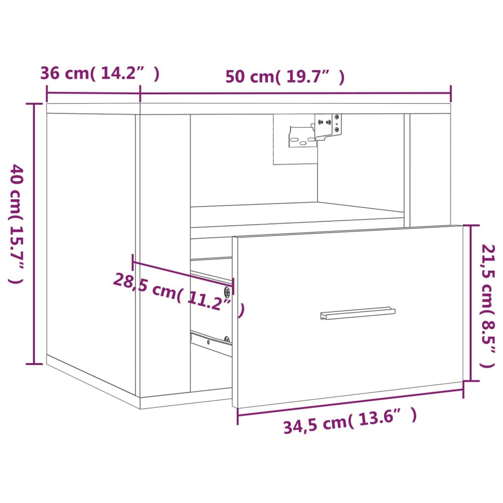 Nachtkastjes 2 st wandgemonteerd 50x36x40 cm hoogglans wit MeubelReus
