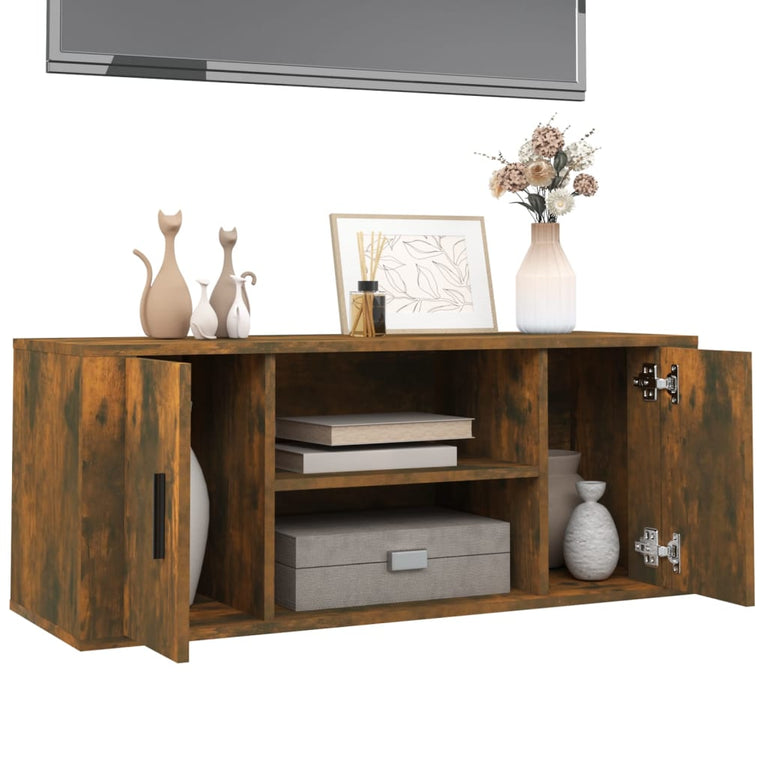 Tv-meubel 100x35x40 cm bewerkt hout gerookt eikenkleurig MeubelReus