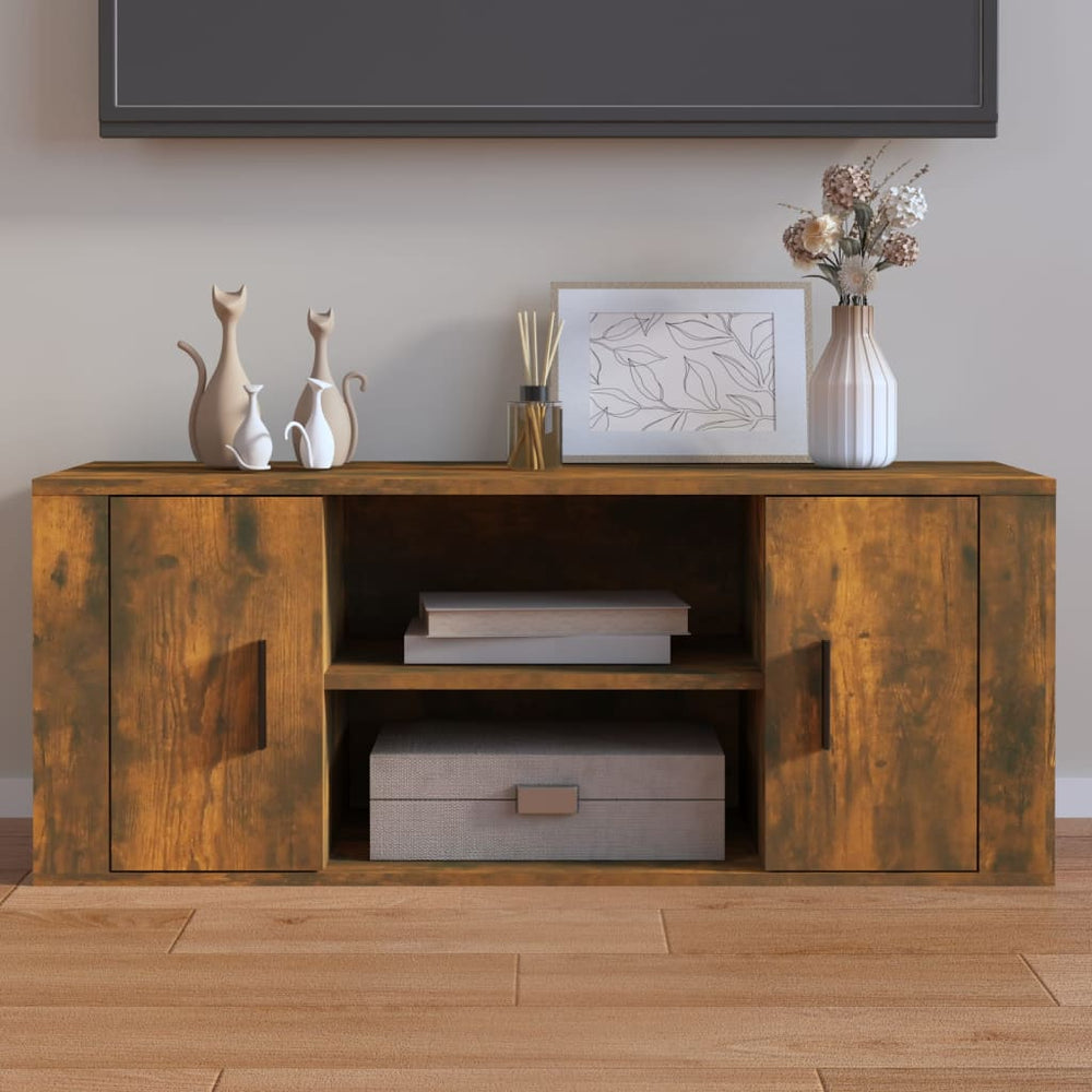 Tv-meubel 100x35x40 cm bewerkt hout gerookt eikenkleurig MeubelReus