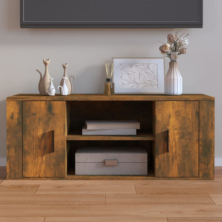 Tv-meubel 100x35x40 cm bewerkt hout gerookt eikenkleurig MeubelReus