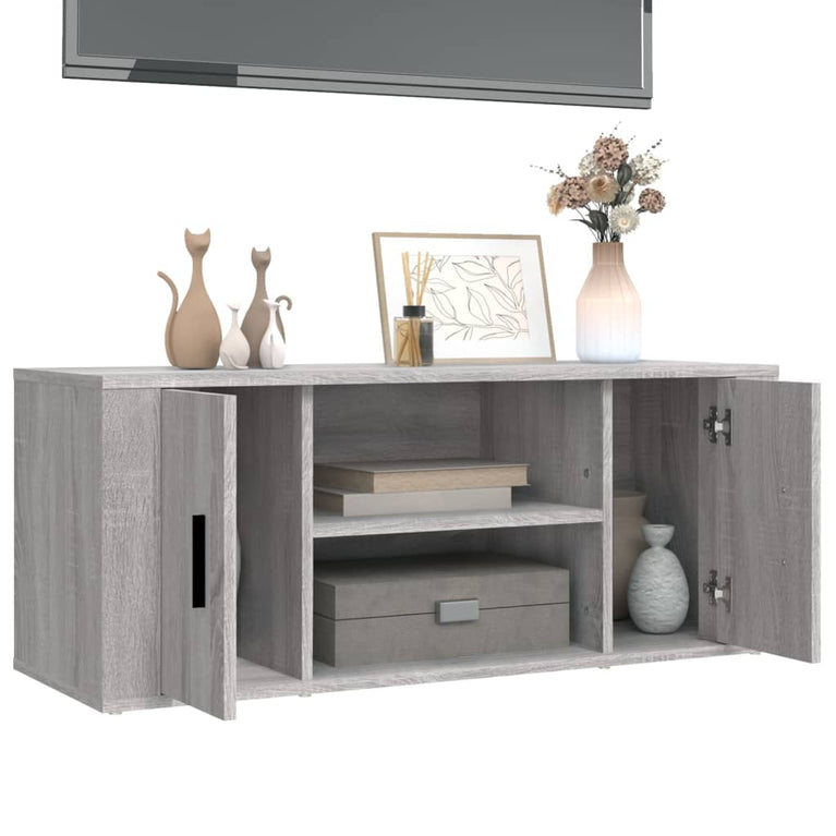 Tv-meubel 100x35x40 cm bewerkt hout grijs sonoma eikenkleurig MeubelReus
