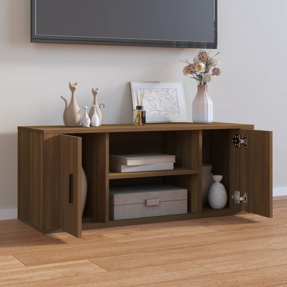 Tv-meubel 100x35x40 cm bewerkt hout bruin eikenkleur MeubelReus