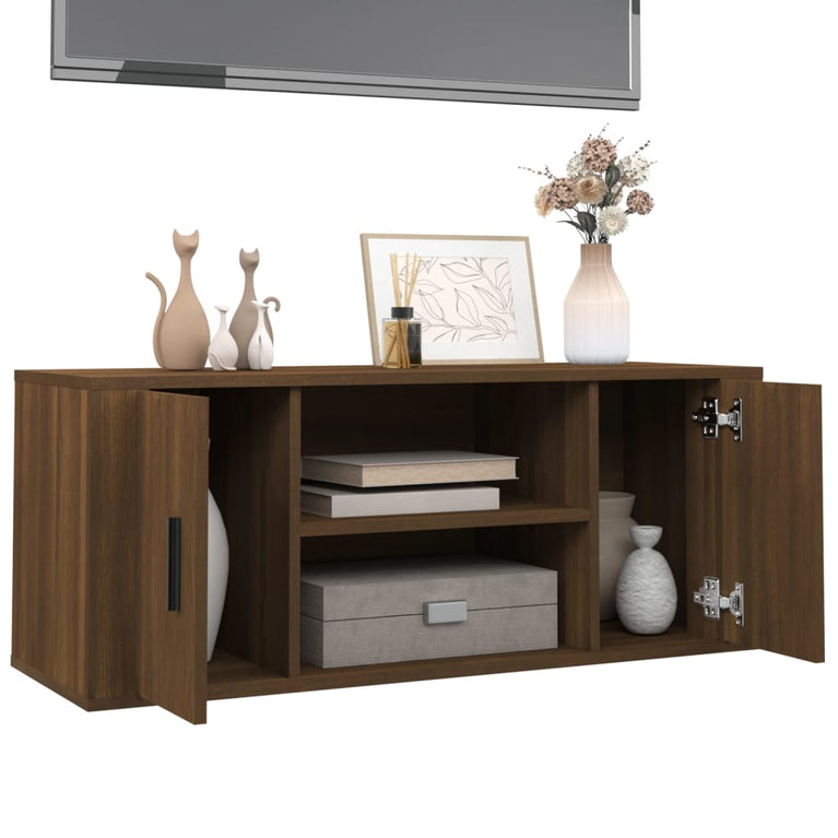 Tv-meubel 100x35x40 cm bewerkt hout bruin eikenkleur MeubelReus