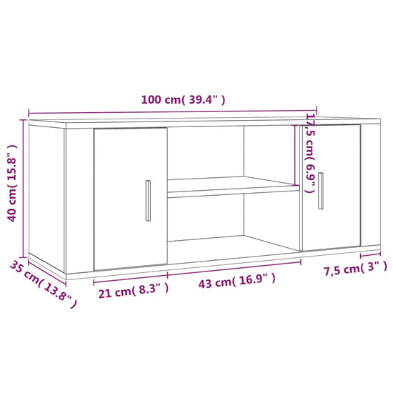 Tv-meubel 100x35x40 cm bewerkt hout bruin eikenkleur MeubelReus