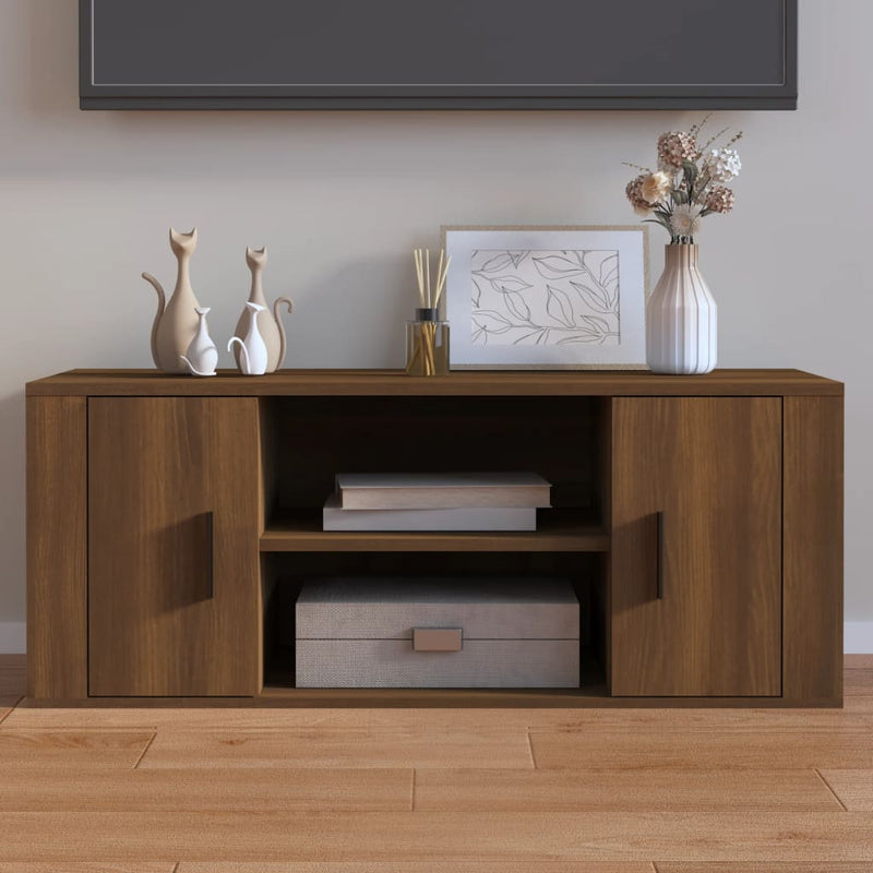 Tv-meubel 100x35x40 cm bewerkt hout bruin eikenkleur MeubelReus