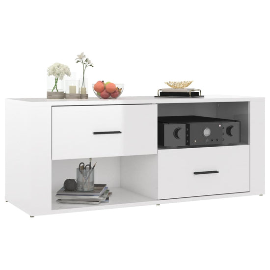 Tv-meubel 100x35x40 cm bewerkt hout hoogglans wit MeubelReus