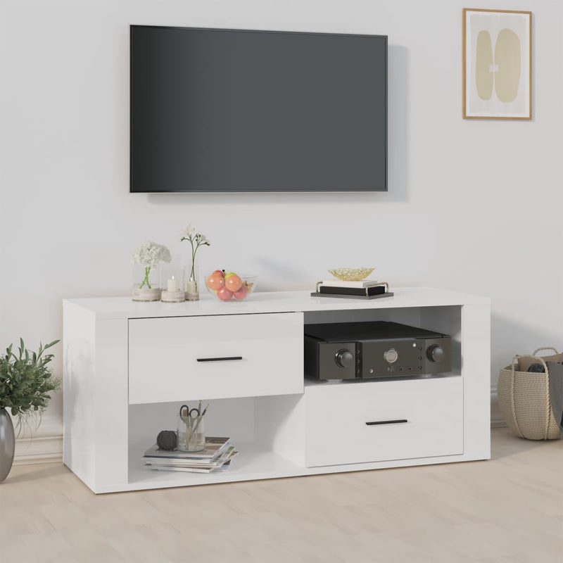 Tv-meubel 100x35x40 cm bewerkt hout hoogglans wit MeubelReus