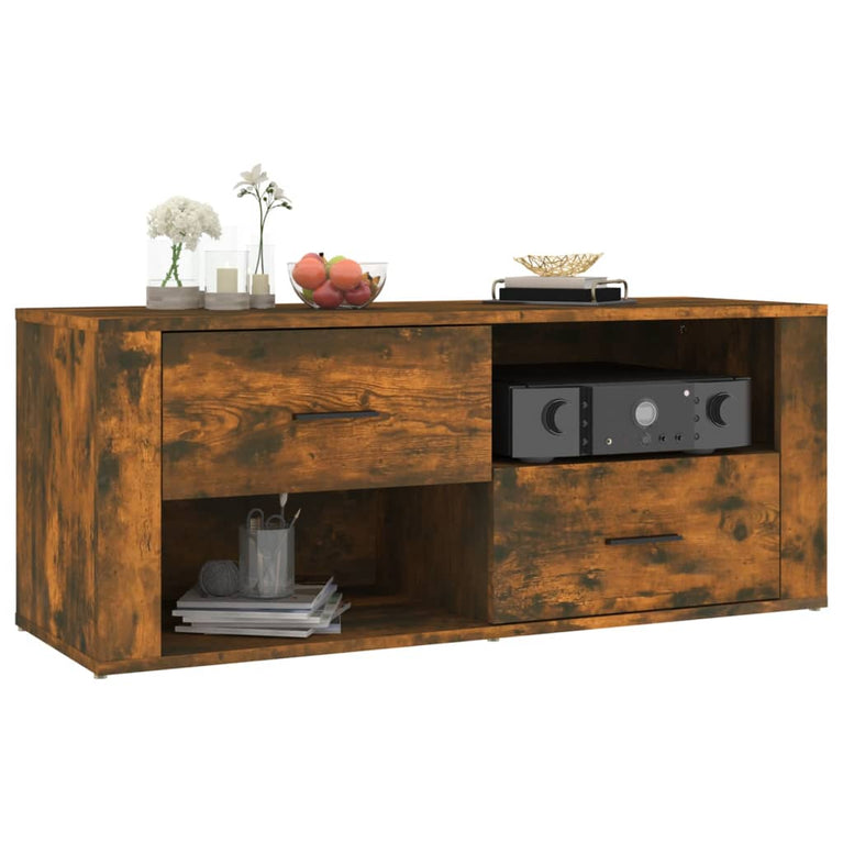 Tv-meubel 100x35x40 cm bewerkt hout gerookt eikenkleurig MeubelReus