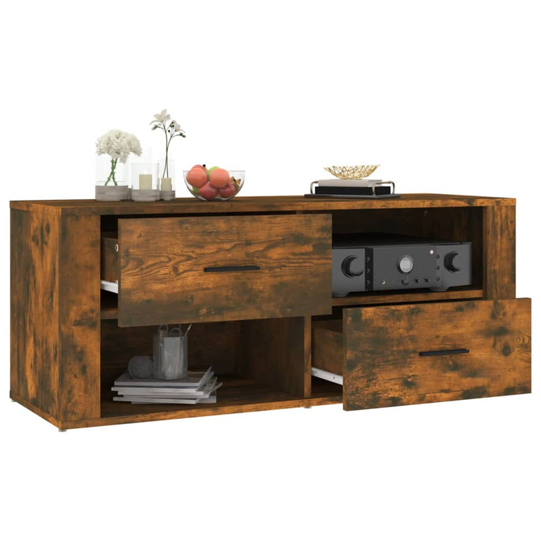 Tv-meubel 100x35x40 cm bewerkt hout gerookt eikenkleurig MeubelReus