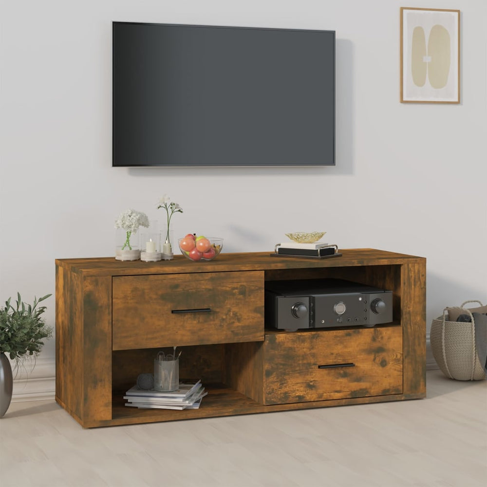 Tv-meubel 100x35x40 cm bewerkt hout gerookt eikenkleurig MeubelReus