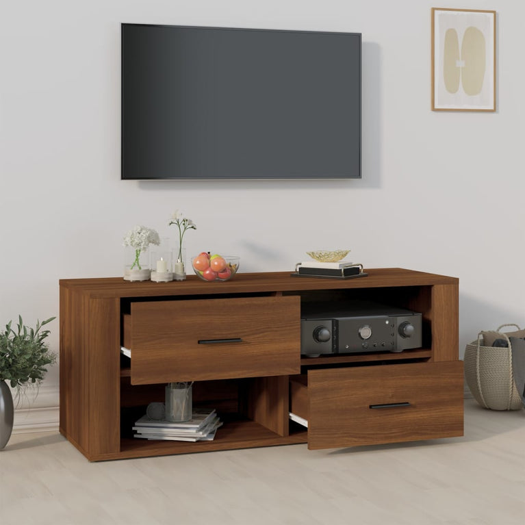 Tv-meubel 100x35x40 cm bewerkt hout bruin eikenkleur MeubelReus