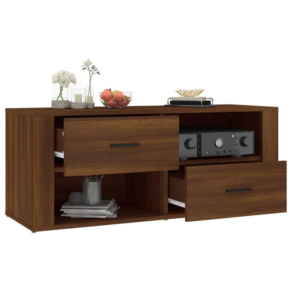 Tv-meubel 100x35x40 cm bewerkt hout bruin eikenkleur MeubelReus
