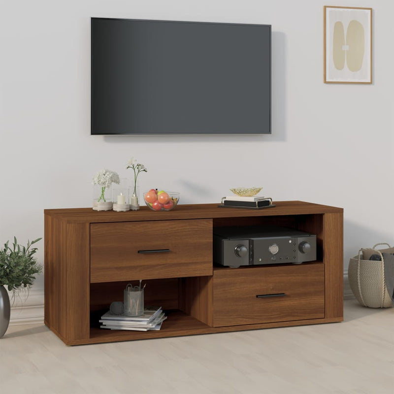 Tv-meubel 100x35x40 cm bewerkt hout bruin eikenkleur MeubelReus