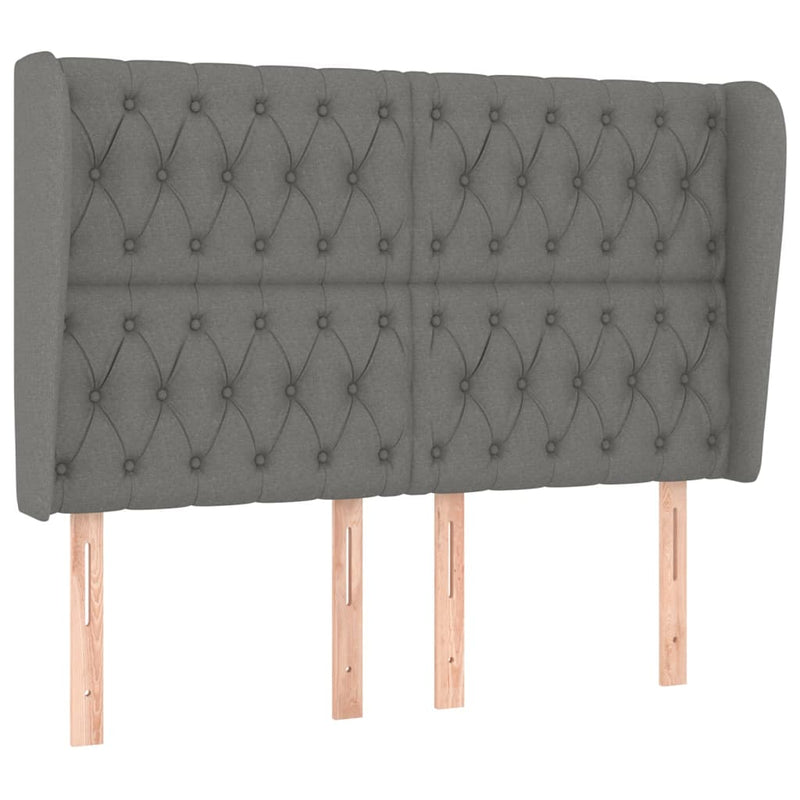 Hoofdbord met randen 147x23x118/128 cm stof donkergrijs