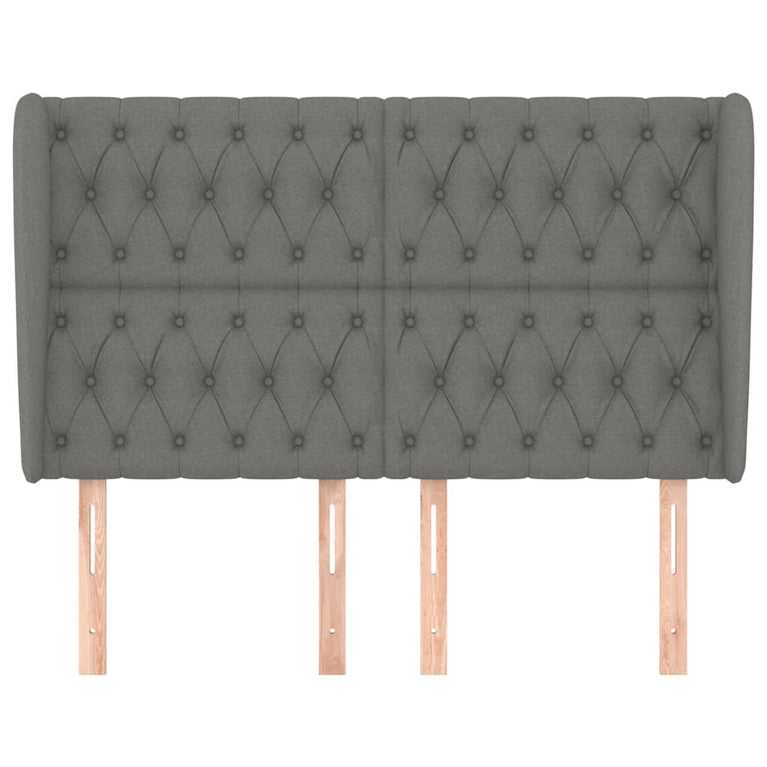 Hoofdbord met randen 147x23x118/128 cm stof donkergrijs