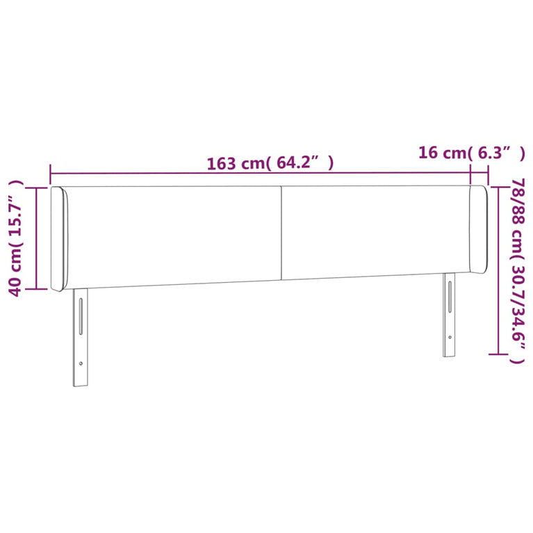 Hoofdbord met randen 163x16x78/88 cm stof donkerbruin