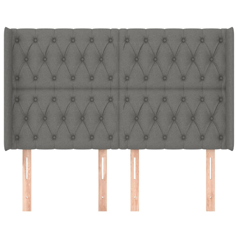 Hoofdbord met randen 147x16x118/128 cm stof donkergrijs