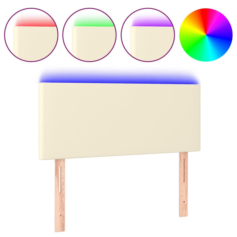 Hoofdbord LED 90x5x78/88 cm kunstleer crèmekleurig