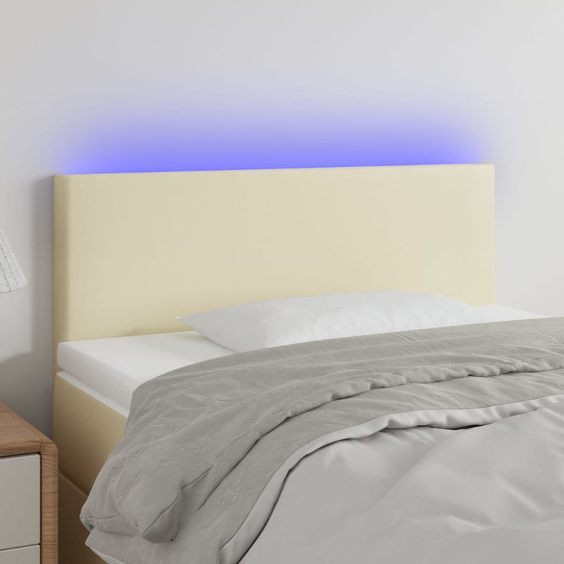 Hoofdbord LED 90x5x78/88 cm kunstleer crèmekleurig