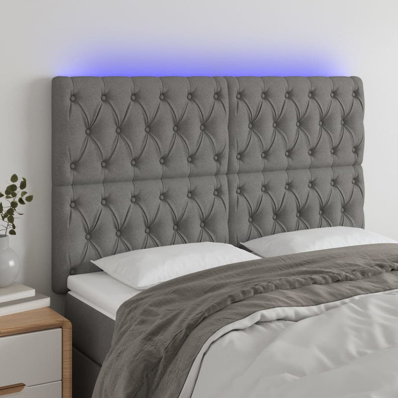 Hoofdbord LED 144x7x118/128 cm stof donkergrijs