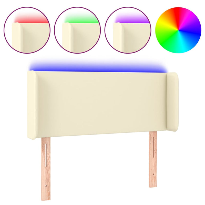 Hoofdbord LED 93x16x78/88 cm kunstleer crèmekleurig
