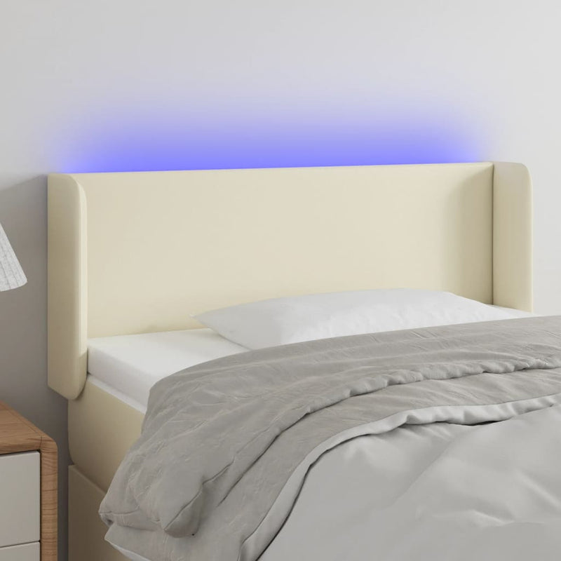 Hoofdbord LED 93x16x78/88 cm kunstleer crèmekleurig