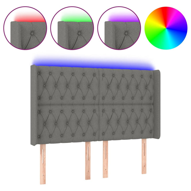 Hoofdbord LED 147x16x118/128 cm stof donkergrijs