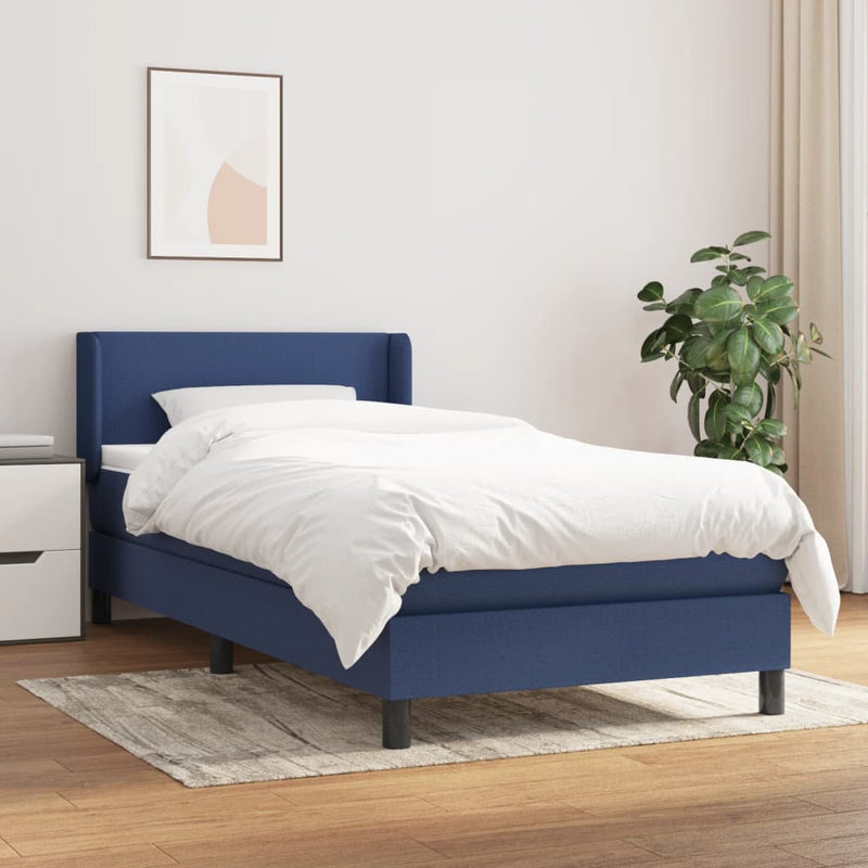 Boxspring met matras stof blauw 100x200 cm