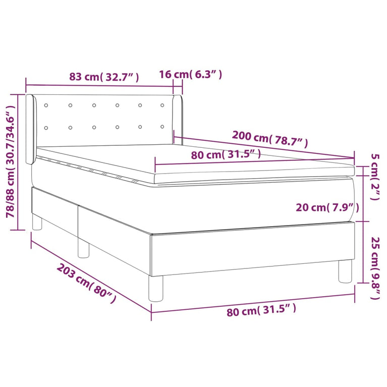 Boxspring met matras stof donkergrijs 80x200 cm