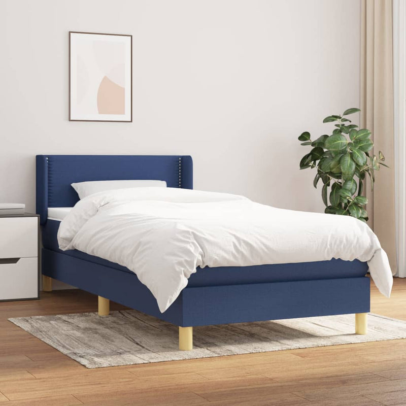 Boxspring met matras stof blauw 100x200 cm