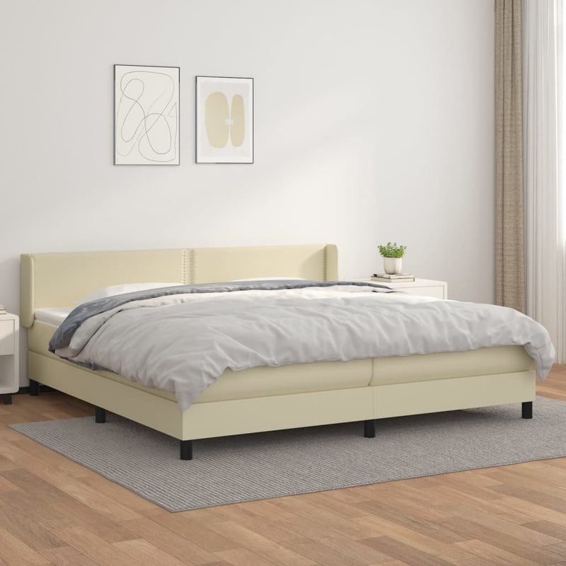 Boxspring met matras kunstleer crèmekleurig 200x200 cm