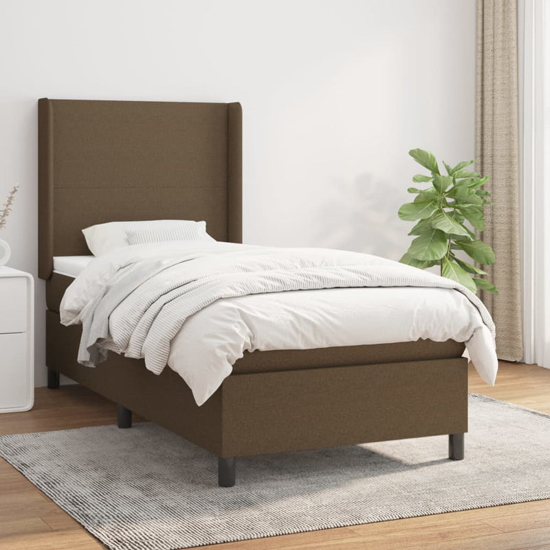 Boxspring met matras stof donkerbruin 90x200 cm
