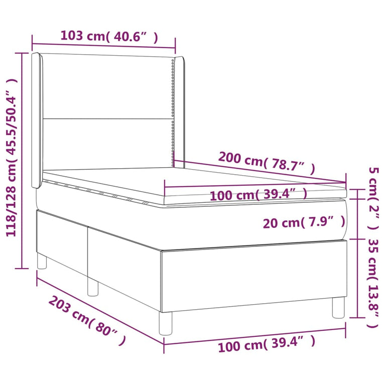 Boxspring met matras stof blauw 100x200 cm